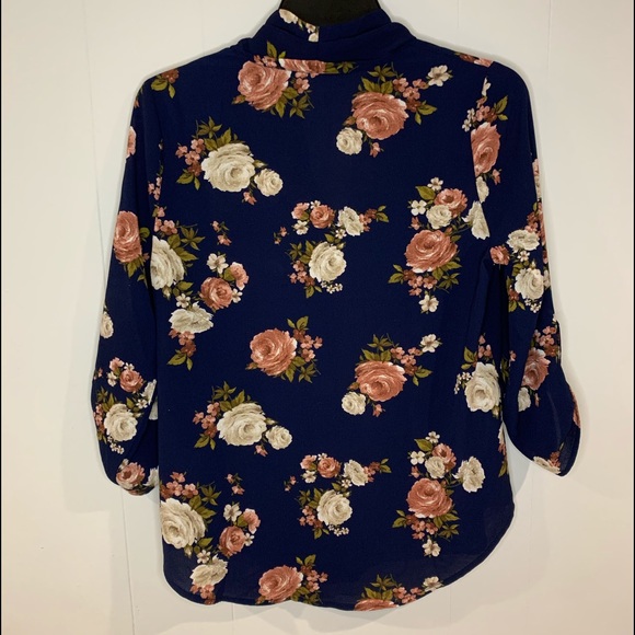 MINE Blouse Blue Floral Print Size Small - Picture 2 of 6
